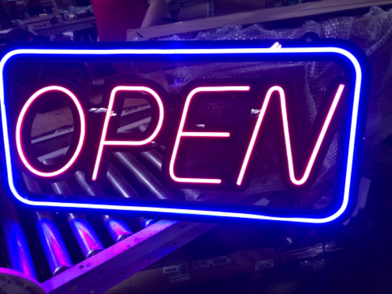 Photo 2 of LED New Ultra Bright Extra Jumbo Open Sign,35x17 inch Open Sign for Business,with Multiple Flashing Modes, Ideal for Restaurant, Bar, Salon and More,12V/3A Power Supply?with Open/Close Sign, Remote Controlled (Blue/Red)