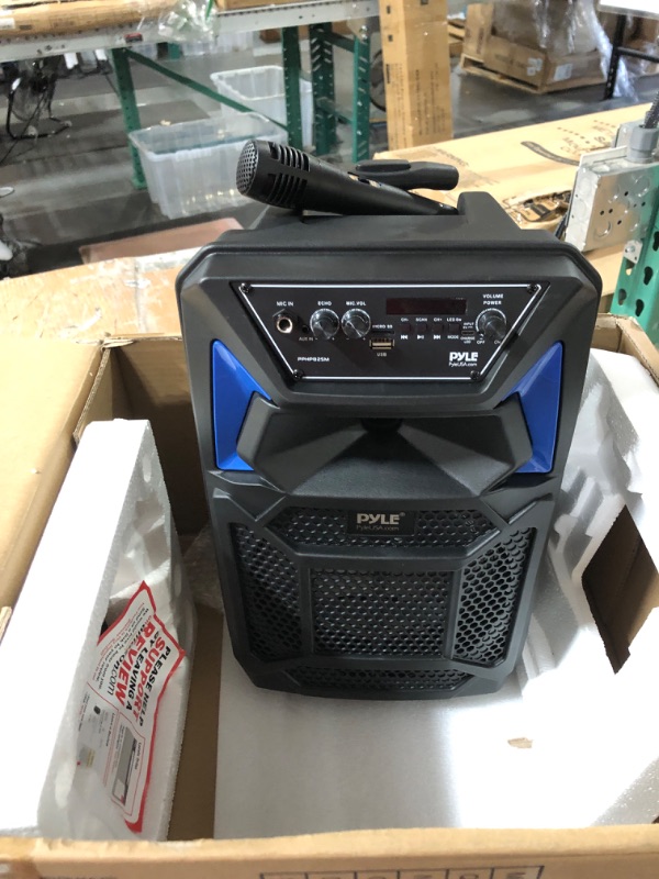 Photo 3 of Portable Bluetooth PA Speaker System - 400W Outdoor Bluetooth Speaker Portable PA System w/Microphone in, Party Lights, MP3/USB SD Card Reader, FM Radio, Rolling Wheels - Mic, Remote - Pyle PPHP82SM