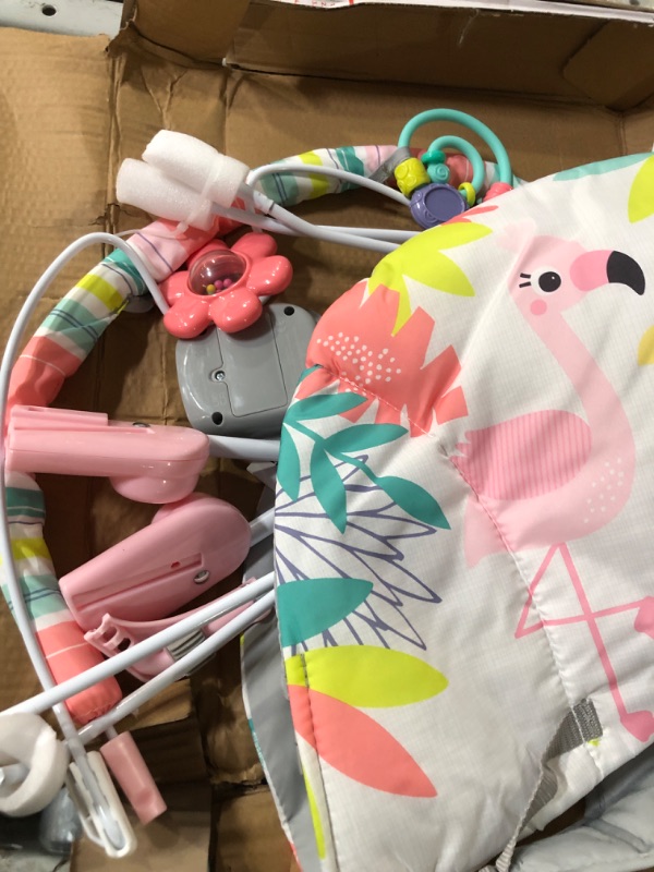 Photo 1 of Bright Starts Flamingo Vibes 3-Point Harness Harness Vibrating Baby Bouncer with -Toy bar
