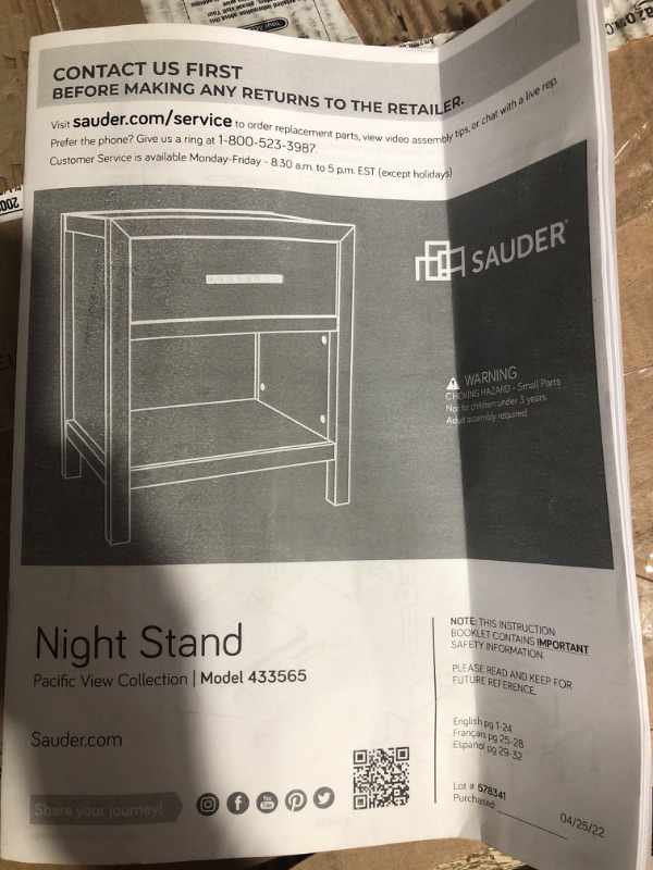 Photo 6 of **top piece is damaged**broken**
SAUDER Pacific View 1-Drawer Prime Oak Nightstand 25.827 in. X 21.496 in. X 17.48 in.
