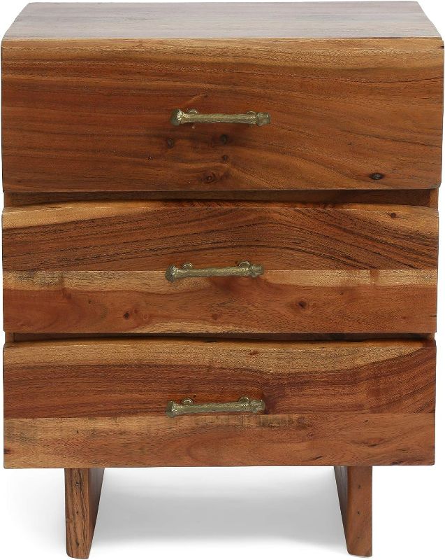 Photo 1 of **SEE NOTES** Terrell Handcrafted Boho Acacia Wood 3 Drawer Nightstands Dark Natural - Christopher Knight Home