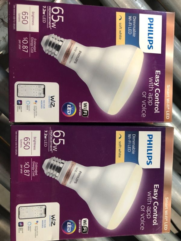 Photo 2 of (2x) Soft White BR30 LED 65-Watt Equivalent Dimmable Smart Wi-Fi Wiz Connected Wireless Light Bulb