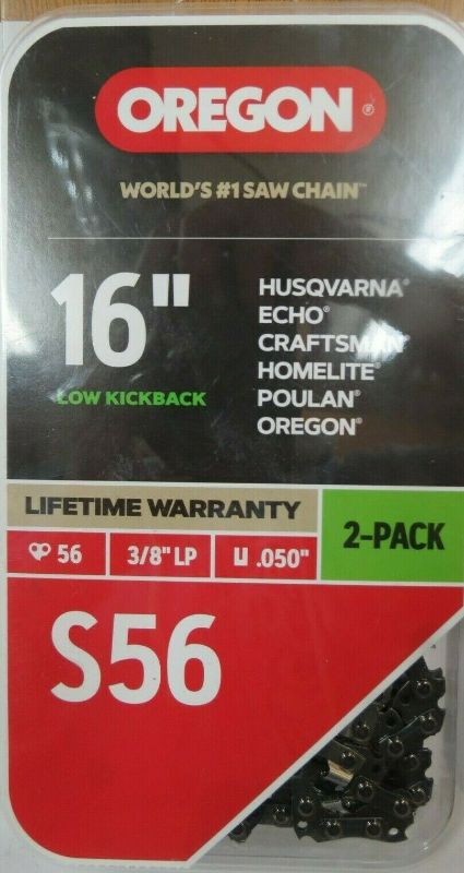 Photo 1 of (2-Pack) Oregon S56 Chainsaw Chain for 16 in. Bar, Fits Makita, Echo, Husqvarna, Craftsman, Poulan and More 