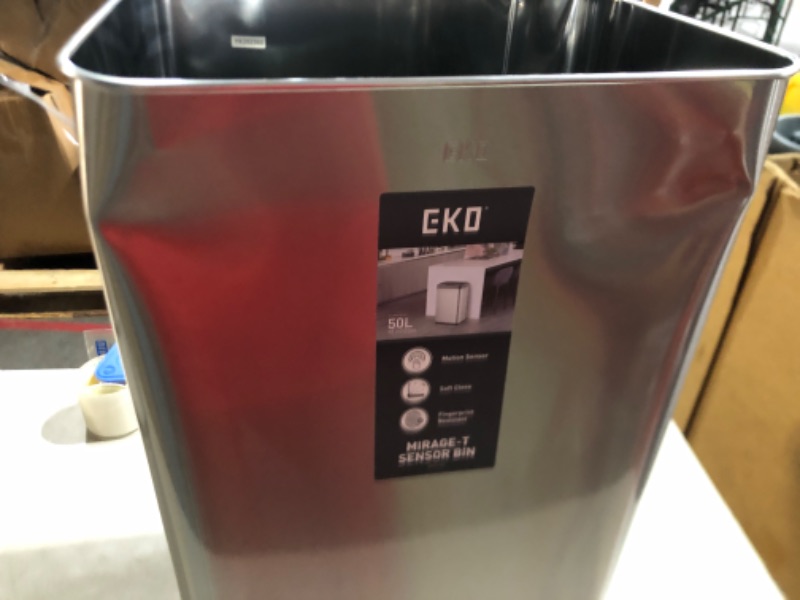 Photo 4 of **SEE NOTES**
EKO Mirage-T 50 Liter / 13.2 Gallon Touchless Rectangular Motion Sensor Trash Can, Brushed Stainless Steel Finish