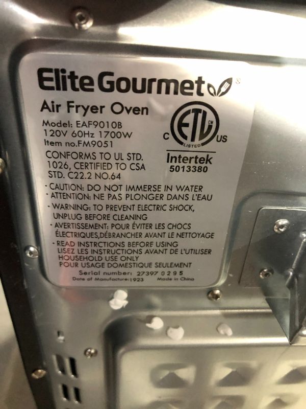 Photo 7 of ***NONFUNCTIONAL - FOR PARTS - MAJOR DAMAGE - SEE NOTES***
Elite Gourmet EAF9010B All Steel Exterior, 24.5Qt. French Door Air Fryer