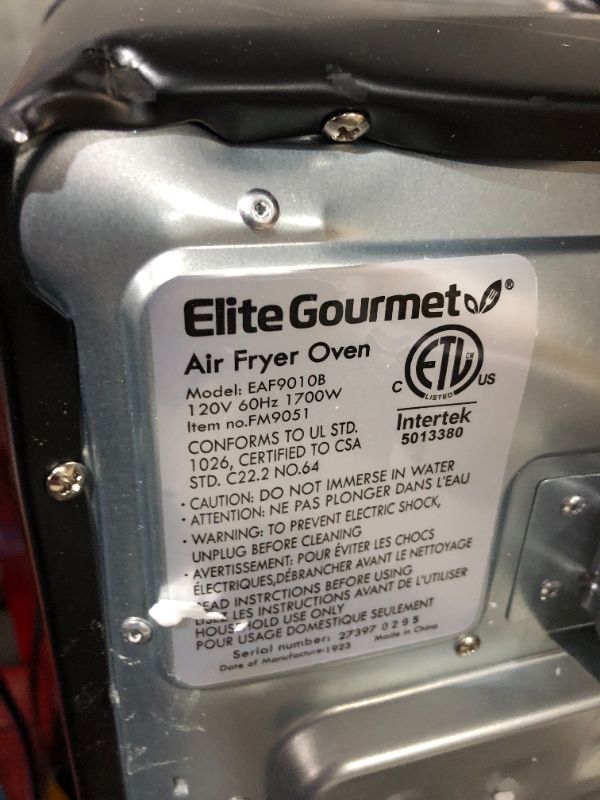 Photo 5 of ***NONFUNCTIONAL - FOR PARTS - MAJOR DAMAGE - SEE NOTES***
Elite Gourmet EAF9010B All Steel Exterior, 24.5Qt. French Door Air Fryer