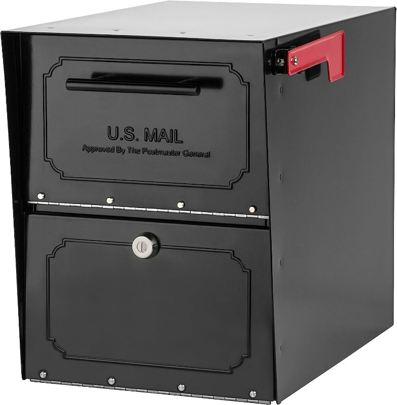 Photo 1 of *SEE PICS FOR DAMAGE* Architectural Mailboxes 6200B-10 Oasis Classic Locking Post Mount Parcel Mailbox with High Security Reinforced Lock, Black