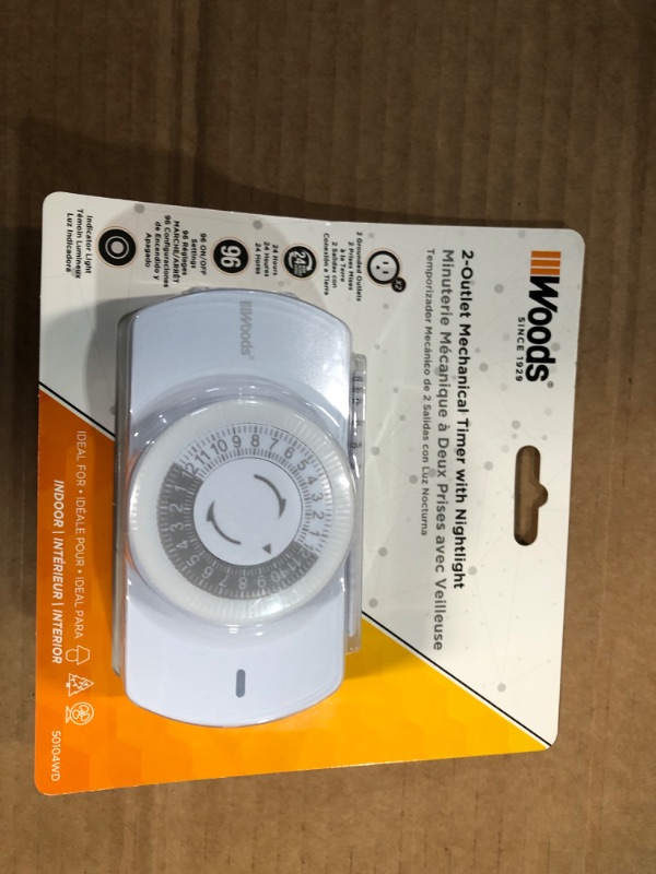 Photo 1 of (2 Pack) Woods 24 Hour Heavy Duty Indoor Plug-In Grounded Outlet Mechanical Timer with Nightlight

