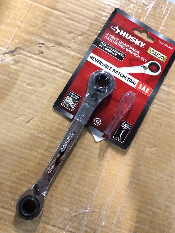 Photo 2 of **MISSING ONE WRENCH** Husky Quad Drive SAE Ratcheting Wrench Set (2-Piece)