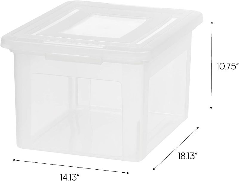 Photo 1 of (2x) IRIS USA Letter/Legal File Tote Box, BPA-Free Plastic Storage Bin Tote Organizer with Durable and Secure Latching Lid, Stackable and Nestable, Crystal Clear