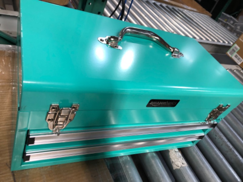 Photo 2 of **CHIPPED SEE PHOTO** Amazon Basics 2-Drawer Steel Organization Chest - Turquoise Powder Coated Finish