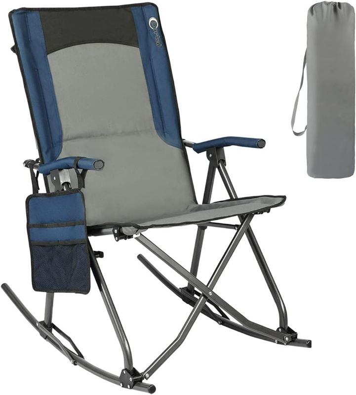 Photo 1 of **USED BUT APPEARS NEW** PORTAL Oversized Folding Rocking Camping Chair Portable Outdoor Rocker with High Back Hard Armrests Carry Bag, Supports 300 lbs, New Blue Oversized Blue Grey