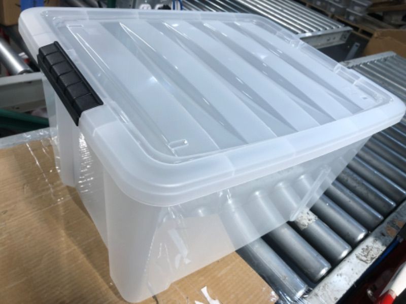 Photo 2 of **ONE LATCH NOT ON** IRIS USA 40 Quart Stackable Plastic Storage Bin with Lid and Latching Buckles