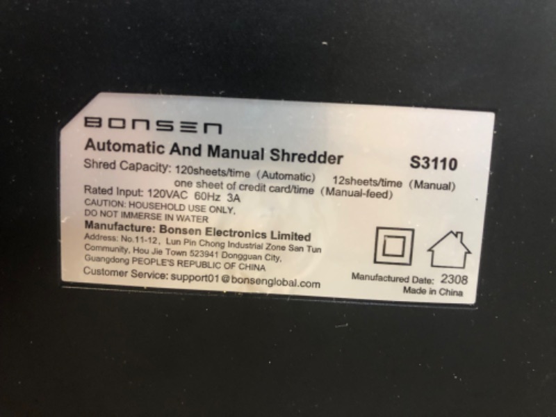 Photo 4 of BONSEN 100-Sheet Auto Feed Paper Shredder High Security Micro Cut Shredders for Home Office Use/ 30 Minutes/ Security Level P-4,6-Gallon Bin (S3110) 100-Sheet Autofeed