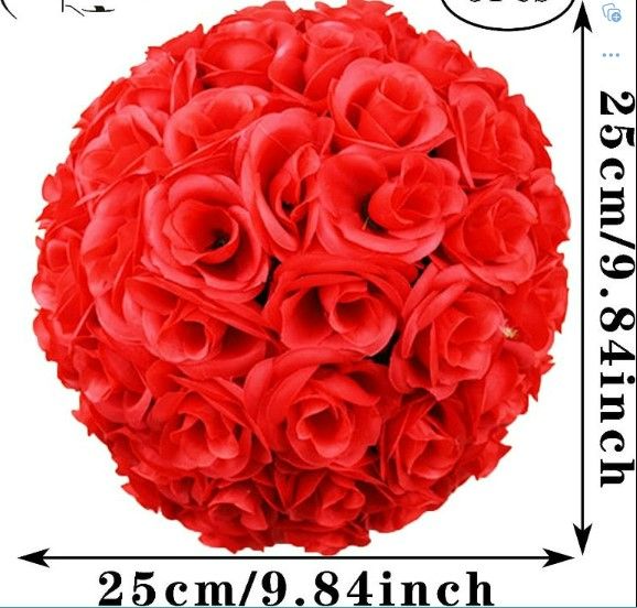 Photo 1 of (2x) Alabohuke 9 Inch Artificial Satin Flower Ball Romatic Wedding Flower Balls Kissing Balls Bouquet (Wine Red) 
