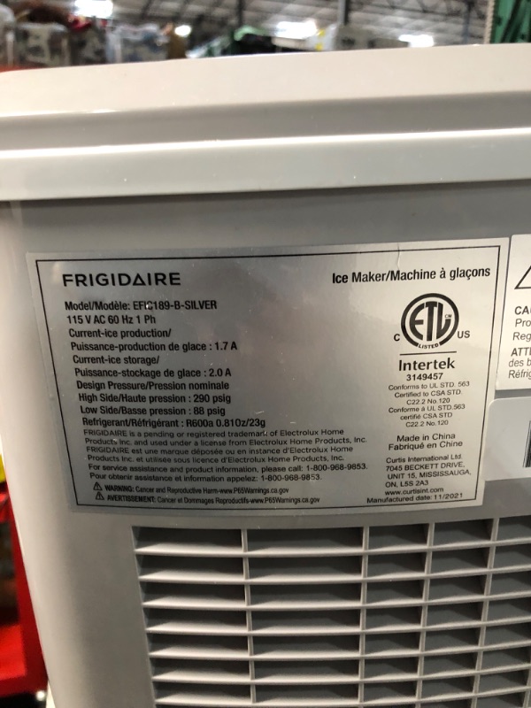 Photo 5 of **PARTS ONLY, NON-FUNCTIONAL** FRIGIDAIRE EFIC189-Silver Compact Ice Maker, 26 lb per Day, Silver (Packaging May Vary) Silver Ice Maker