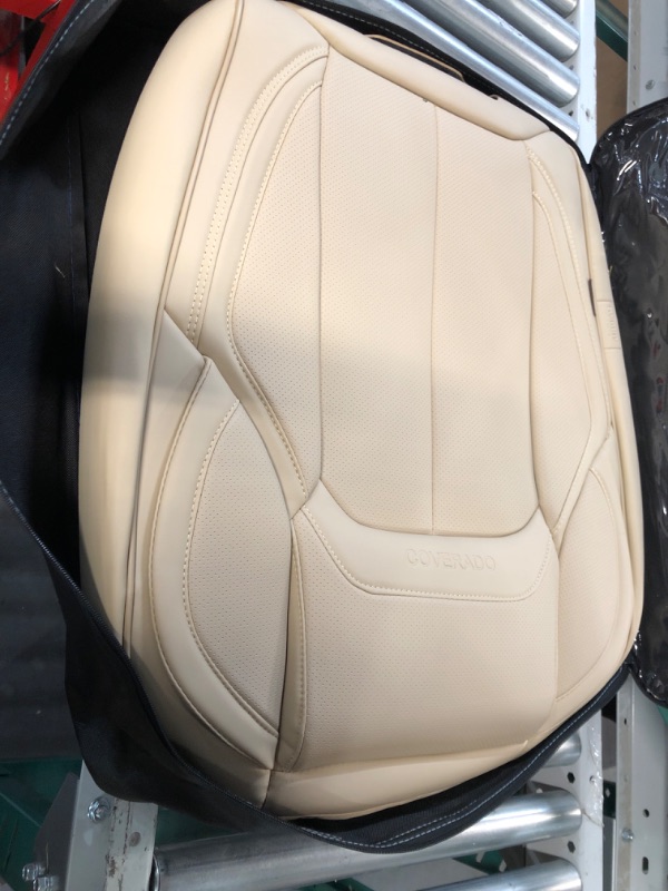 Photo 1 of Coverado Front Seat Covers 2 Pieces, Waterproof Nappa Leather Auto Seat Protectors, Universal Fit for Most Sedans SUV Pick-up Truck, Beige Beige FrontPair