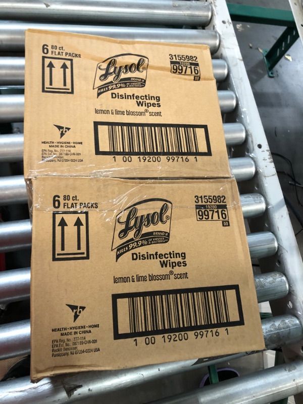 Photo 1 of Lysol® Disinfecting Wipes Lemon and Lime Blossom 7 X 8 17.7 Oz 80 Wipes per Flat Pack Carton of 6 Flat Packs(2-packs)

