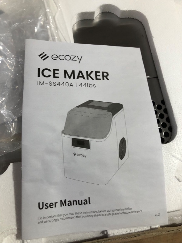 Photo 7 of **PARTS ONLY, NON-FUNCTIONAL** ecozy Countertop Ice Make Stainless Steel Housing, Auto Self-Cleaning Ice Maker with Ice Bags and Ice Scoop