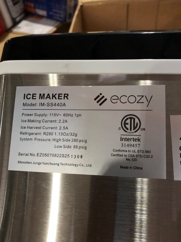 Photo 4 of **PARTS ONLY, NON-FUNCTIONAL** ecozy Countertop Ice Make Stainless Steel Housing, Auto Self-Cleaning Ice Maker with Ice Bags and Ice Scoop