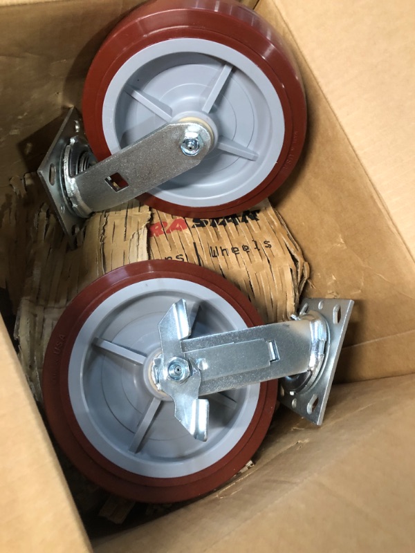 Photo 2 of ICON CASTER WHEELS 6" x 2" PRO Heavy Duty Industrial Casters, Top Plate 4" x 4.5",Maroon, 2 Rigid 2 Swivel Top Lock Brake, Non-Marking Pro-Tech Polyurethane Wheel, Load Capacity 3600 lbs./Set (4-Pack)