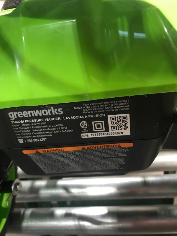 Photo 4 of **NOT ABLE TO HAVE PRESSURE**
Greenworks 2100 PSI 1.2-GPM- Gallons Cold Water Electric Pressure Washer