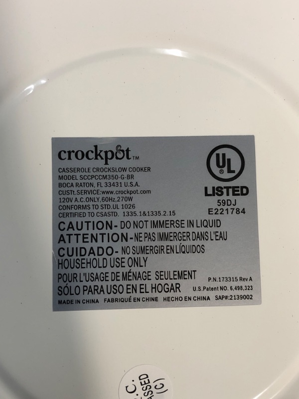 Photo 4 of **FOR PARTS ONLY**Crock-Pot 3.5 Quart Casserole Manual Slow Cooker, Charcoal Charcoal Cooker