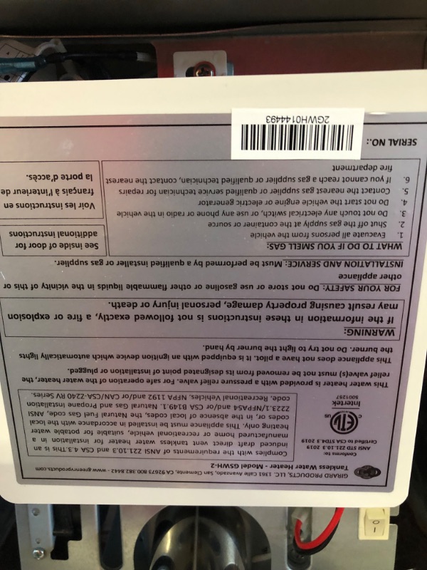 Photo 4 of *MISSING PIECES-MINOR DAMAGE*
Girard RV Tankless Hot Water Heater