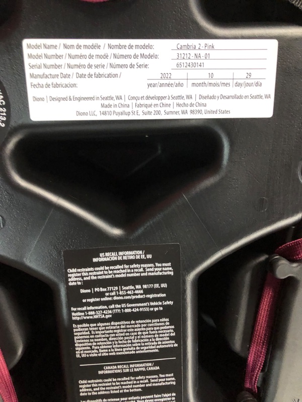 Photo 4 of Diono Cambria 2 XL, Dual Latch Connectors, 2-in-1 Belt Positioning Booster Seat, High-Back to Backless Booster with Space and Room to Grow, 8 Years 1 Booster Seat, Pink 2020 Pink