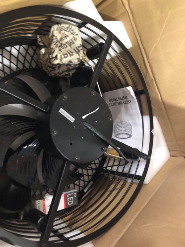 Photo 2 of ***UNTESTED***
Dannilong Ceiling Fan with Lights - Modern Caged Black, 6"L x 17.7"W x 10"H