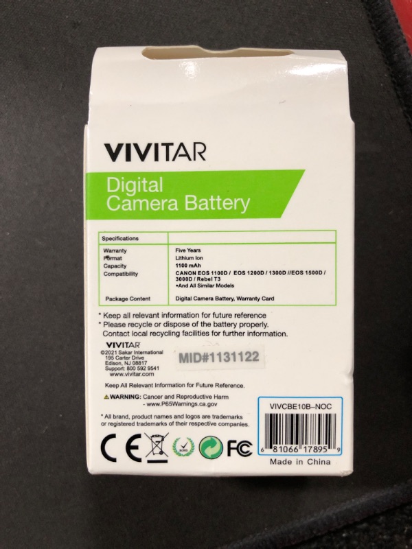 Photo 2 of Vivitar LP-E10 Replacement Battery for Camera Accessories