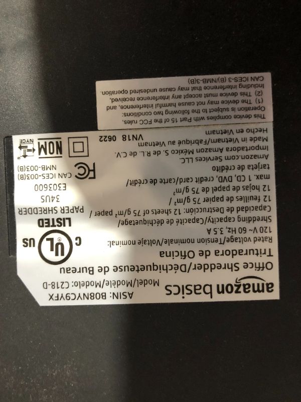 Photo 4 of ***NONFUNCTIONAL - SEE NOTES***
Amazon Basics 12 Sheet Micro-Cut Paper Shredder