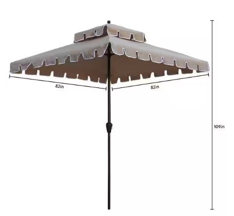 Photo 1 of **MISSING TOP CAP, SEE PHOTO** Abble 7 ft. Steel Market Square Scallop with Crank Patio Umbrella in Tan