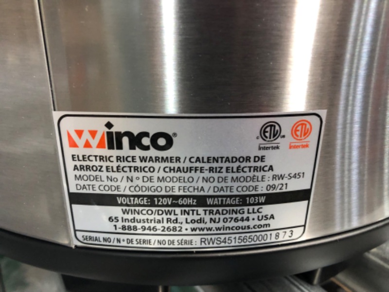 Photo 6 of [small dent] Winco Commercial-Grade Electric Rice Cooker with Hinged Cover, 100 Cup