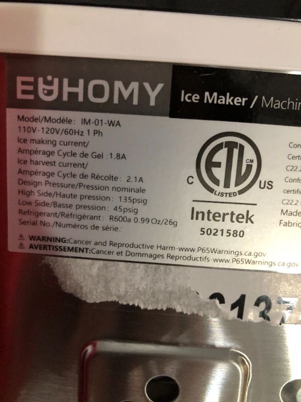 Photo 5 of ***DAMAGED - SEE NOTES***
EUHOMY Ice Maker Machine Countertop, 27 lbs in 24 Hours, 9 Cubes Ready in 6 Mins