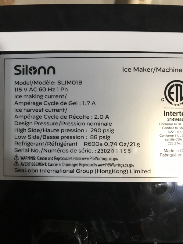 Photo 2 of * item does not work * sold for parts or repair *
Silonn Ice Makers Countertop 9 Bullet Ice Cubes 