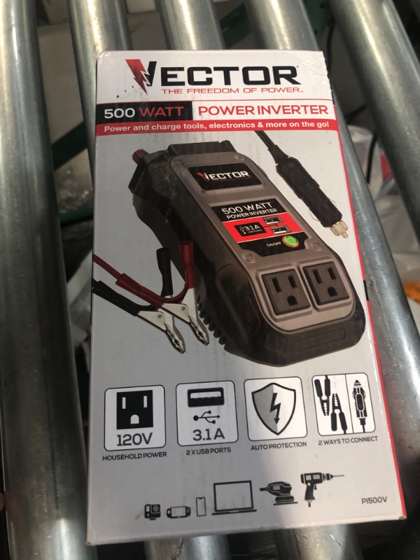 Photo 2 of Vector 500 Watt Power Inverter, PI500V, Dual Power Inverter, Two USB Charging Ports,Grey