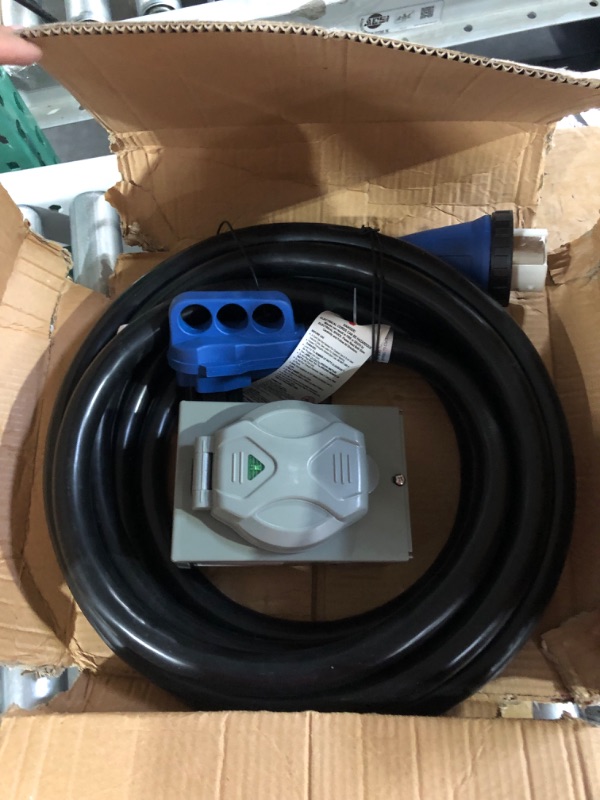 Photo 2 of labwork 15FT 30A L14-30P to L14-30R Generator Extension Cable (Black Connector, Black Wire) with Pre-Drilled Power Input Box Blue 15FT