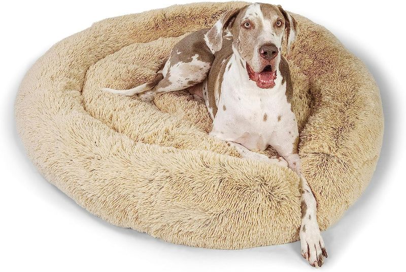 Photo 1 of  Cat and Dog Bed in Shag and Lux Fur, Machine Washable, High Bolster, XL Shag Taupe 