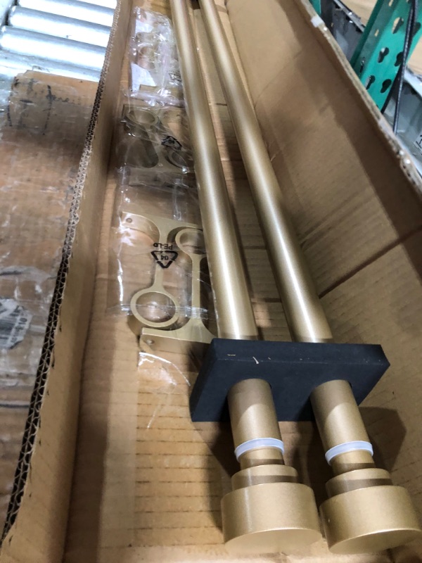 Photo 2 of 2 Pack Heavy Duty 1 Inch Diameter Single Curtain Rods 36-72” Aluminum Alloy Cylindrical Cap Finials, and Ceiling Mount, Light Gold Light Gold 