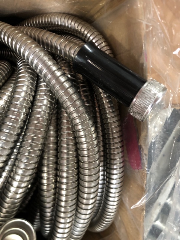 Photo 2 of 100ft Garden Hose Made by Metal with Super Tough and Soft Water Hose, Household Stainless Steel Hose, Durable Metal Hose with Adjustable Nozzle,
