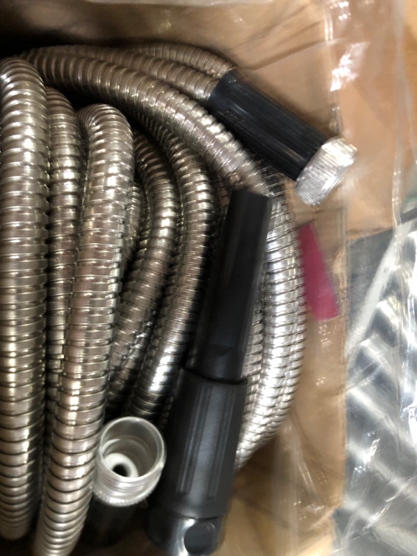 Photo 1 of 100ft Garden Hose Made by Metal with Super Tough and Soft Water Hose, Household Stainless Steel Hose, Durable Metal Hose with Adjustable Nozzle,
