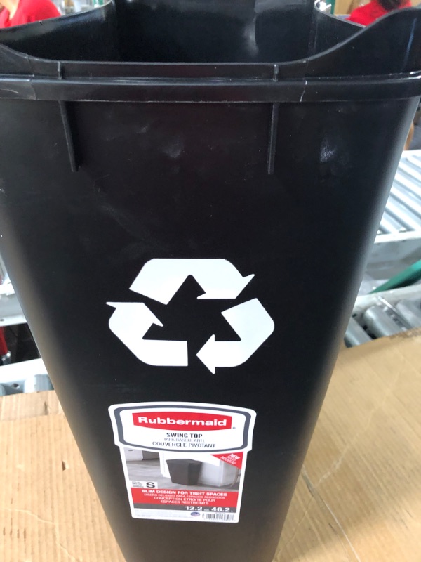 Photo 2 of  -See note at bottom-  Rubbermaid Swing Top Recycling Container for Home and Kitchen, Easy Access Disposal and Slim Modern Recycle Bin with Lid, 12.2 Gallon Capacity, Black Black Recycling 