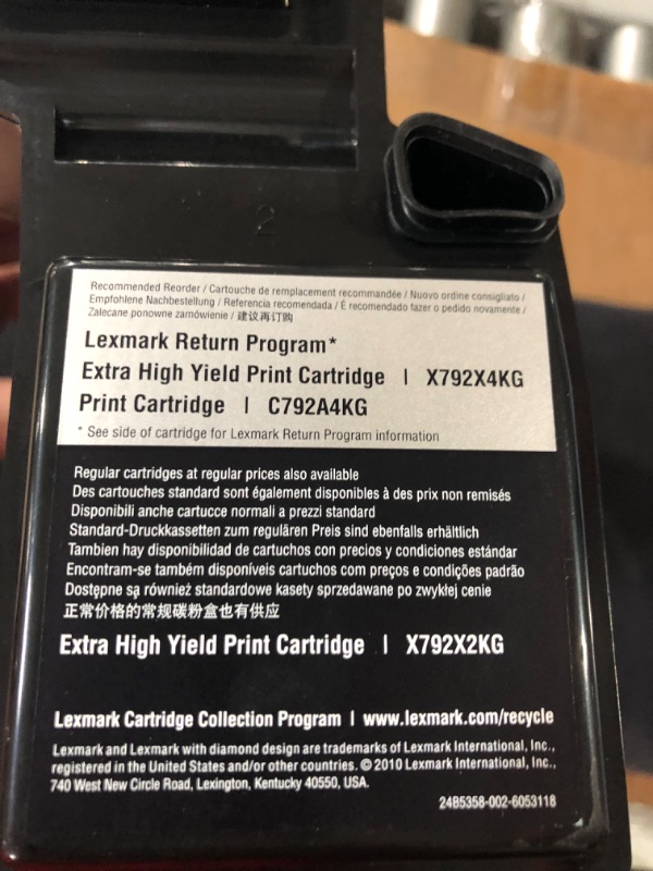 Photo 5 of Lexmark, LEXX792X1KG, X792X1CG/KG/MG/YG Toner Cartridges, 1 Each Black