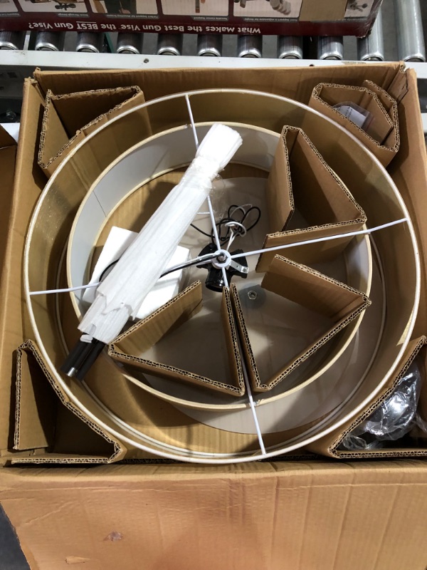 Photo 1 of (Minor damage) VONLUCE 3 Light Double Drum Pendant Light, 20" Antique Bronze Convertible