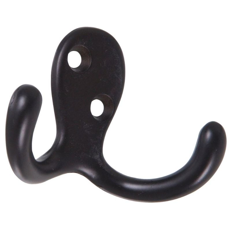 Photo 1 of Hardware Essentials Double Clothes Hook in Oil-Rubbed Bronze (5-Pack), Oil Rubbed Bronze
