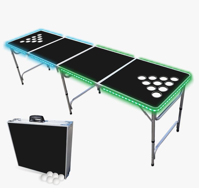 Photo 1 of *MISSING ONE BALL*8-Foot Beer Pong Table w/Optional Cup Holes & LED Color-Changing Glow Lights