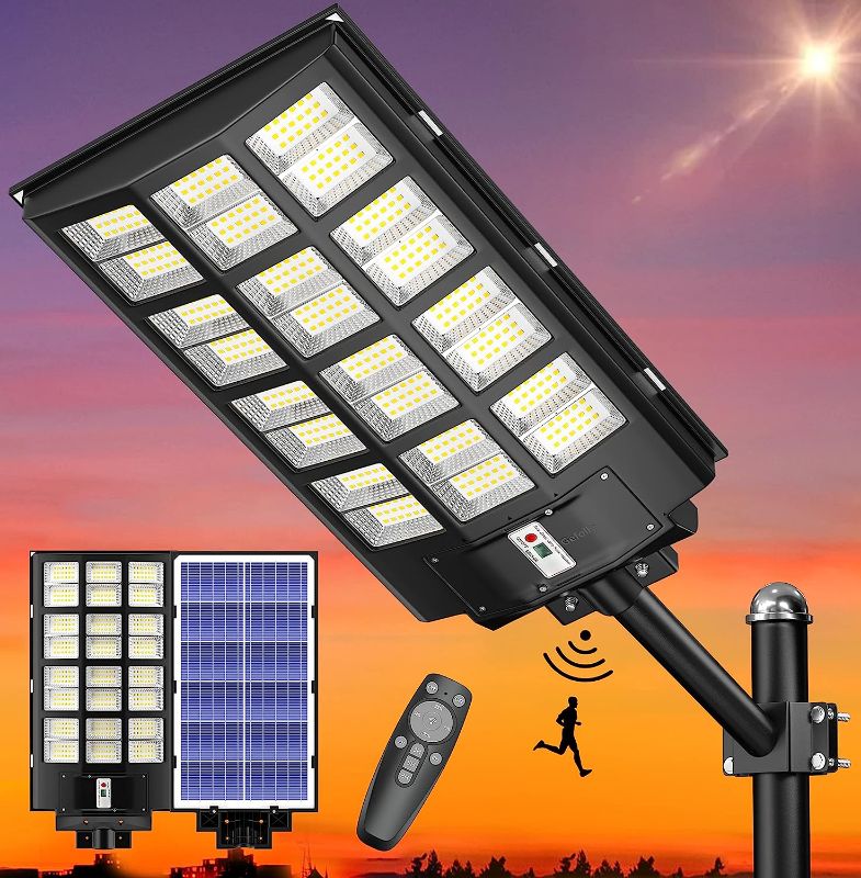 Photo 1 of 1500W Solar Street Light Outdoor, Wide Angle 216000LM Commercial Parking Lot Light Dusk to Dawn 6500K Solar Flood Light IP67 Solar Lamp