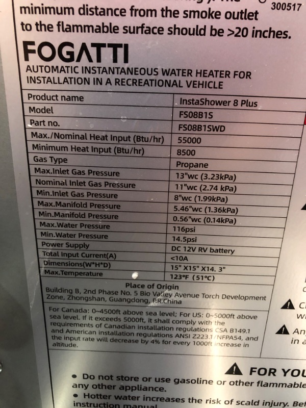 Photo 5 of FOGATTI RV Tankless Water Heater, 2.9 GPM, Gen 2, with White Door 