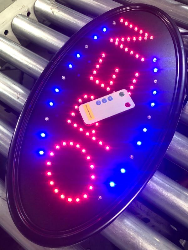 Photo 1 of LED Open Sign with Remote, FITNATE Ultra Bright Electric Light Up Signs for Business, Timing Function, 2 Lighting Modes Flashing & Steady Advertisement Board for Store, Bar, Hotel, Cafe (19x10 inch) 19x10" Oval